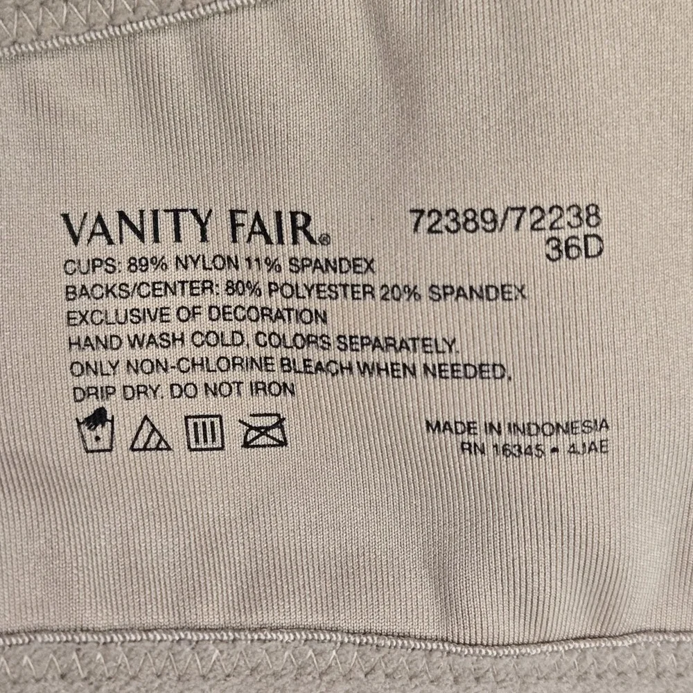 Vanity Fair Women Bra 36D Beige Striped‎ T Shirt Wireless Convertible